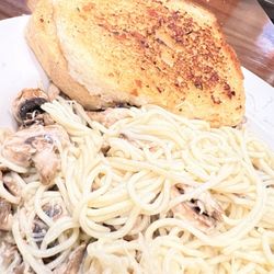 Presto Pasta - Butter Parmesan sauce & Angel Hair ($9.5) with sautéed mushrooms (extra $2)