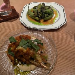 Camerones Rosso and shishito peppers