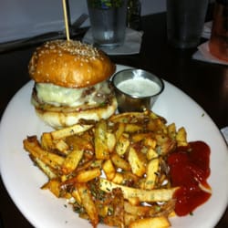 There - Bison Burger with Rosemary fries. Looked good, but it took two hours to arrive