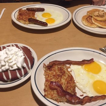 IHOP - Bottom: Red velvet pancakes combo, the icing is great! Top: Apple pancakes combo (seasonal) - Breakfast & Brunch Near Me - Hayward, California IHOP - Bottom: Red velvet pancakes combo, the icing is great! Top: Apple pancakes combo (seasonal) - Breakfast & Brunch Near Me - Hayward, California