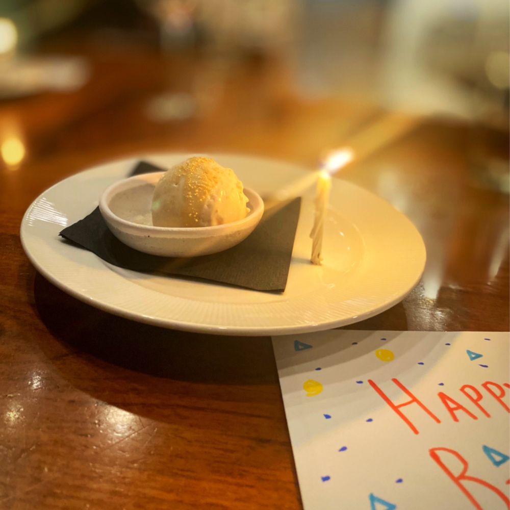 The Alden - Happy Birthday surprise. Not sure what flavor the was. But it tasted like coconut. Sweet handwritten note from the chef. - New American Near Me - Chamblee, Georgia