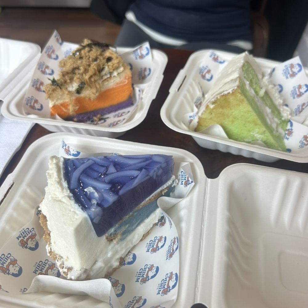 Chim Chim - taro salted egg cheesecake, butterfly pea jelly cake, coconut pandan cake - Bakeries Near Me - New York, New York Chim Chim - taro salted egg cheesecake, butterfly pea jelly cake, coconut pandan cake - Bakeries Near Me - New York, New York