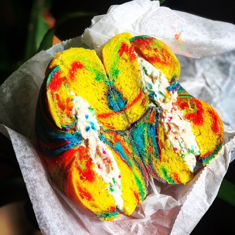 Bagelmania - Rainbow bagel with funfetti cream cheese Ig: @ahugandquiche - Bagels Near Me - Lodi, New Jersey Bagelmania - Rainbow bagel with funfetti cream cheese Ig: @ahugandquiche - Bagels Near Me - Lodi, New Jersey