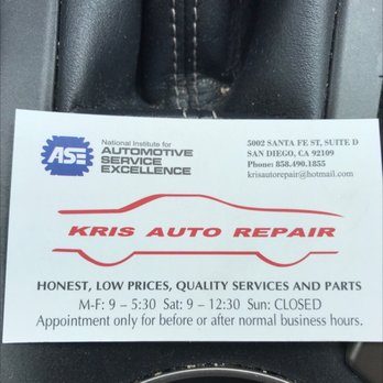 KRIS Auto Repair - Business card. - Auto Repair Near Me - San Diego, California KRIS Auto Repair - Business card. - Auto Repair Near Me - San Diego, California
