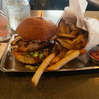 A&B Burgers - Fried Chicken Sandwich (substitute grilled) with Ghost Margarita - Burgers Near Me - Beverly, Massachusetts A&B Burgers - Fried Chicken Sandwich (substitute grilled) with Ghost Margarita - Burgers Near Me - Beverly, Massachusetts