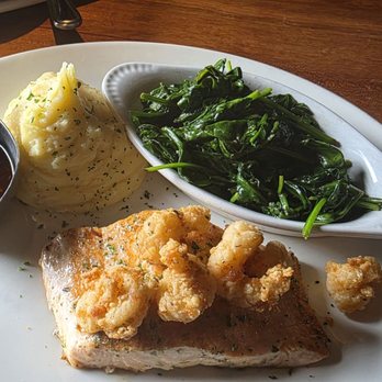Stoney River - Salmon Mashed potatoes and spinach! - Steakhouses Near Me - Duluth, Georgia