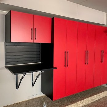 White Rabbit - Monkey Bars custom cabinets in Race Day Red - Home Organization Near Me - Lake Zurich, Illinois White Rabbit - Monkey Bars custom cabinets in Race Day Red - Home Organization Near Me - Lake Zurich, Illinois
