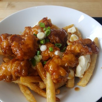 Le Viet Sandwich - a plate of french fries with sauce and green onions - Sandwiches Near Me - Montreal, Quebec Le Viet Sandwich - a plate of french fries with sauce and green onions - Sandwiches Near Me - Montreal, Quebec