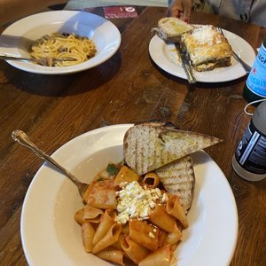 Photo of Due' Cucina Italiana - Capitol Hill - Seattle, WA, United States. Left to right: Mushroom &amp; White Truffle oil , Pomodoro (Vegetarian), Lasagna alla Bolognese