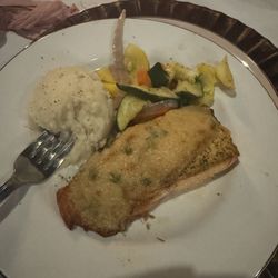 501 Steakhouse - Parmesan crusted salmon Mashed potatoes  Veggie melody
