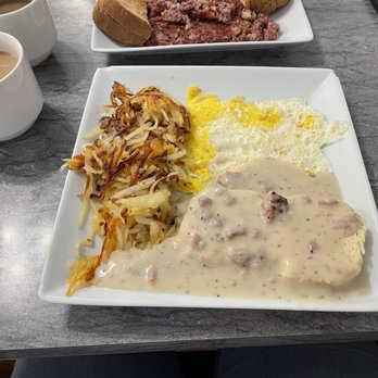 Pappa's Cafe and Pub - Biscuits & Gravy with hash browns and fried eggs. - American Near Me - Neenah, Wisconsin Pappa's Cafe and Pub - Biscuits & Gravy with hash browns and fried eggs. - American Near Me - Neenah, Wisconsin