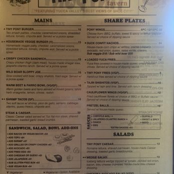 The Tiny Pony - Menu - Bars Near Me - Yucca Valley, California The Tiny Pony - Menu - Bars Near Me - Yucca Valley, California