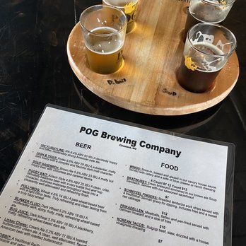 POG Brewing Company - Flight of 4. High and Tight, Pogey Bait, Soup Sandwich, Lickey Chewy - Breweries Near Me - West Line, Missouri POG Brewing Company - Flight of 4. High and Tight, Pogey Bait, Soup Sandwich, Lickey Chewy - Breweries Near Me - West Line, Missouri