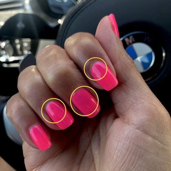 Emily's Nails & Spa - Hard to show but this is the experience I get with this brand of gel-- dark spots. Like it's not a consistent pigment. - Nail Salons Near Me - San Marcos, California