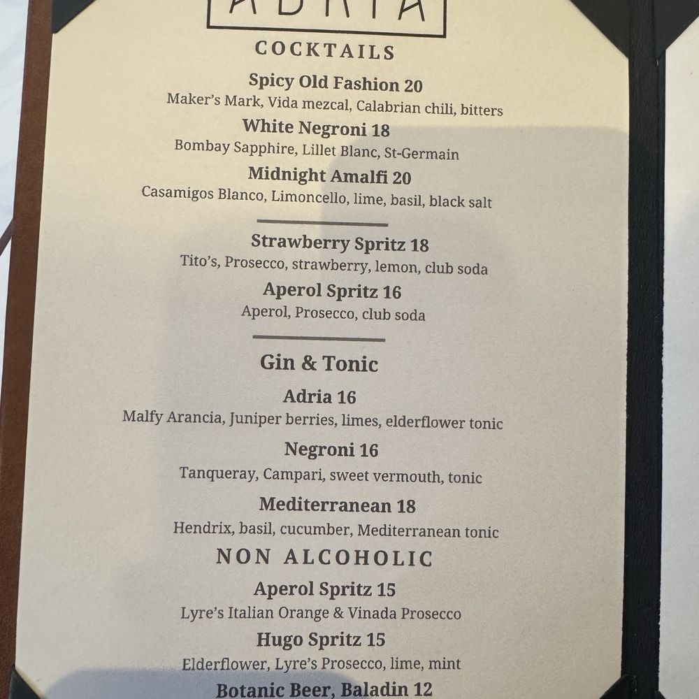 Adria - Menu August 2025 - Mediterranean Near Me - New York, New York