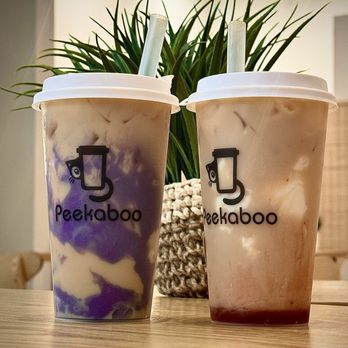 Peekaboo Fresh Tea & Coffee - We got the Ube and strawberry mochi milk tea - Bubble Tea Near Me - Seattle, Washington