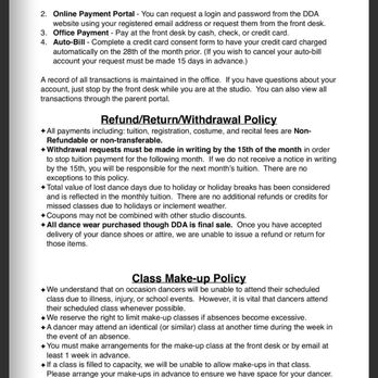 Davy Dance Academy - Policy in handbook that I received twice. Same policy in November and January. - Dance Schools Near Me - Annapolis, Maryland