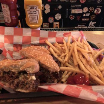 Checker Bar - Blues burger. Cooked perfect medium. Fries were spot on as well. - Bars Near Me - Detroit, Michigan