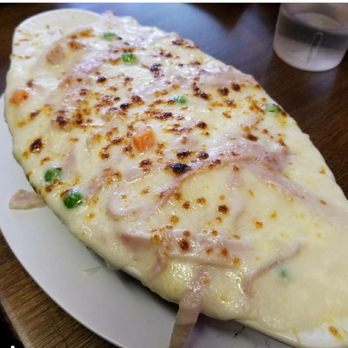 Kowloon Cafe - Cheesy Baked Alfredo Sauce with Ham and Rice - Hong Kong Style Cafe Near Me - Brooklyn, New York Kowloon Cafe - Cheesy Baked Alfredo Sauce with Ham and Rice - Hong Kong Style Cafe Near Me - Brooklyn, New York