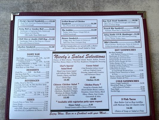 Menu photo 4 Nicely's Lee Vining, CA