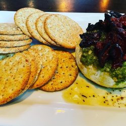 Domain Street Wine Bar - Brie with Pesto and crackers.