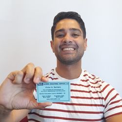 AES - Victor was happy to receive his AES Blue Alcohol Awareness Certification Card so he can serve alcohol on flights.