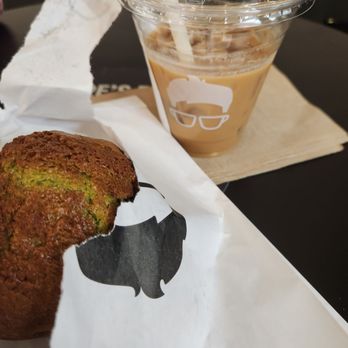 Gregorys Coffee - Look at this deliciousness. A PISTACHIO MUFFIN. Iced Cortado. - Coffee & Tea Near Me - Coral Springs, Florida Gregorys Coffee - Look at this deliciousness. A PISTACHIO MUFFIN. Iced Cortado. - Coffee & Tea Near Me - Coral Springs, Florida