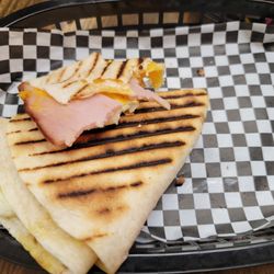 Ham, cheese, egg, sour cream, salsa