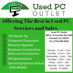 Used PC Outlet - Always offering the best deals in the Roswell area for your used PC services and sales.
