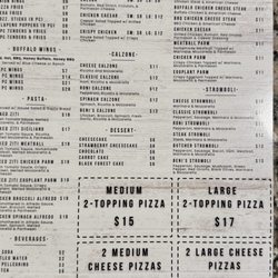 Beni's Pizza - Back of menu