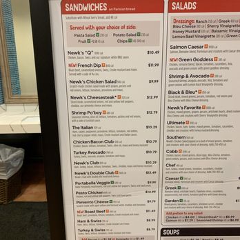 Newk's Eatery - Let's get a sandwich! - The menu features various sandwiches, salads, and soups, with options like Newk's Q, French Dip, Chicken Club, and Portabella Veggie, along with side choices and calorie information. - Pizza Near Me - Waco, Texas