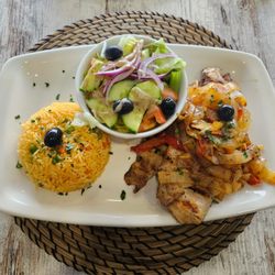 Costa Verde BBQ Chicken - Bifana (Pork) with Rice & Salad  https://www.instagram.com/the.wanderin.foodie/
