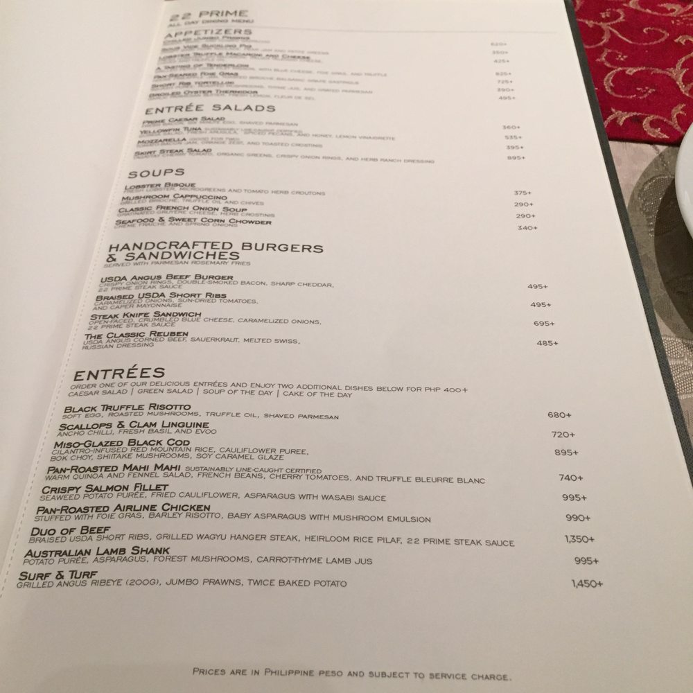 22 Prime - 22 Prime menu - Steakhouses Near Me - Pasig, NCR