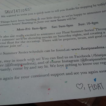 Float Pasadena - A friendly note - Coffee & Tea Near Me - Pasadena, California Float Pasadena - A friendly note - Coffee & Tea Near Me - Pasadena, California
