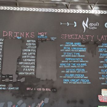 Napoli Coffee - a menu on a blackboard - Coffee & Tea Near Me - Albuquerque, New Mexico