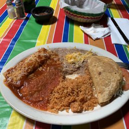 Taco, chicken enchilada and Chile Relleno.