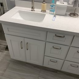 Left side vanity master bathroom.
