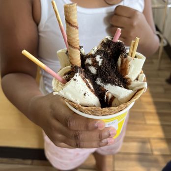 Class 520  - First trip: vanilla base, pocky sticks, cookie straw, Oreo, Nutella drizzle and a waffle bowl - Ice Cream & Frozen Yogurt Near Me - Rockville, Maryland