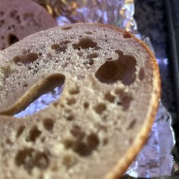 Collapsed dough, like Swiss cheese