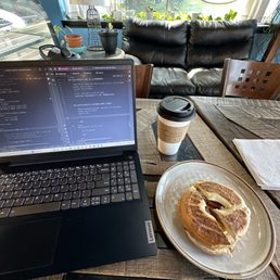 Breakfast bagel & a latte