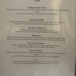 Dessert martini menu Dessert martini menu