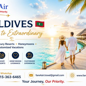 Fare4Air - Imagine an overwater villa, turquoise ocean & unforgettable sunsets. Let Fare4Air help plan your luxury island escape. - Travel Agents Near Me - Brisbane, California Fare4Air - Imagine an overwater villa, turquoise ocean & unforgettable sunsets. Let Fare4Air help plan your luxury island escape. - Travel Agents Near Me - Brisbane, California