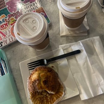 The Collective Cafe - Banana nut muffin and two lattes - Cafes Near Me - Matthews, North Carolina The Collective Cafe - Banana nut muffin and two lattes - Cafes Near Me - Matthews, North Carolina