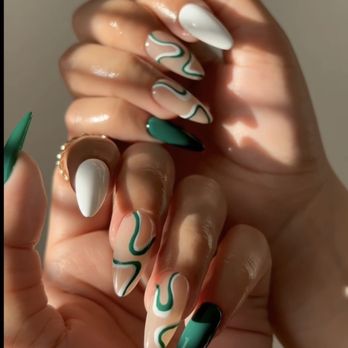 Gloss Nails & Spa - What I wanted shape and design minis the white nail and green nail. - Nail Salons Near Me - San Antonio, Texas Gloss Nails & Spa - What I wanted shape and design minis the white nail and green nail. - Nail Salons Near Me - San Antonio, Texas