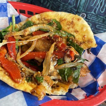 Off the Wagon Food Truck - Vegan Sausage with pita bread. - Food Trucks Near Me - Brookings, Oregon Off the Wagon Food Truck - Vegan Sausage with pita bread. - Food Trucks Near Me - Brookings, Oregon