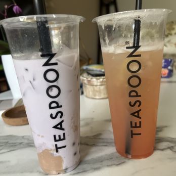 Teaspoon - The Taro Lover and Guava Sunset drinks - Bubble Tea Near Me - Brea, California