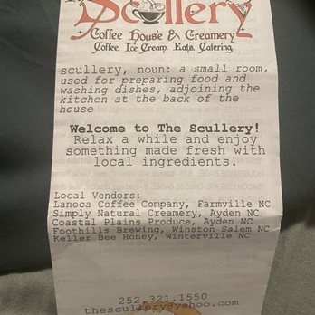 The Scullery - Front of the menu - Coffee & Tea Near Me - Greenville, North Carolina The Scullery - Front of the menu - Coffee & Tea Near Me - Greenville, North Carolina
