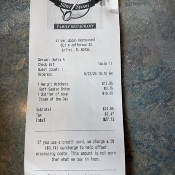Silver Spoon - Receipt - New American Near Me - Joliet, Illinois Silver Spoon - Receipt - New American Near Me - Joliet, Illinois