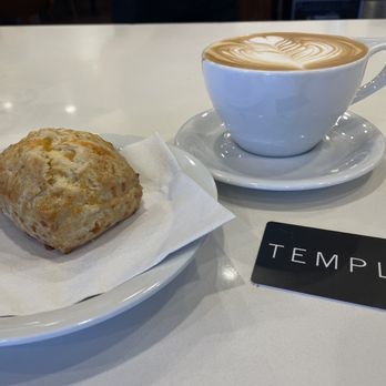 Temple Coffee - 16 oz. Latte and a savory scone - Coffee & Tea Near Me - Sacramento, California Temple Coffee - 16 oz. Latte and a savory scone - Coffee & Tea Near Me - Sacramento, California