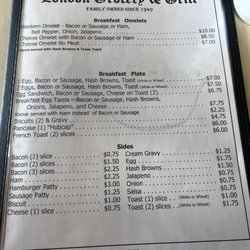 London Short Stop - Menu